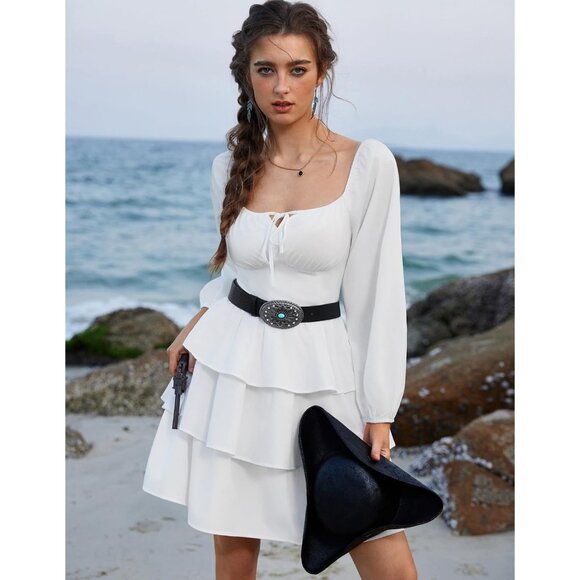 Woman's Black Western Leather Belts Cowgirl Concho Belt With Turquoise Buckle - Picture 2 of 6